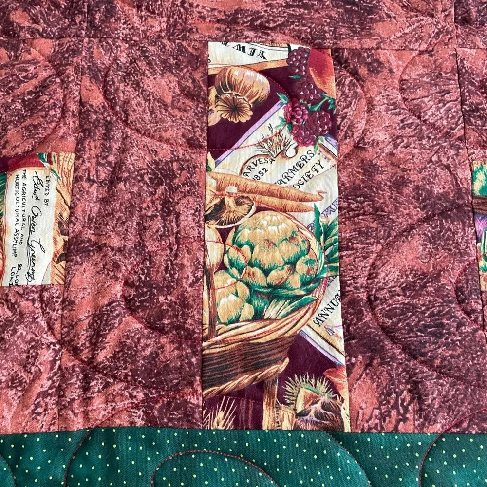 Handmade Harvest Lap Quilt Split Rail Greens & Browns Fall Leaf Berries 43 x 52